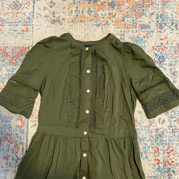 Gap olive green cotton eyelet midi button-down dress - Picture 3 of 11